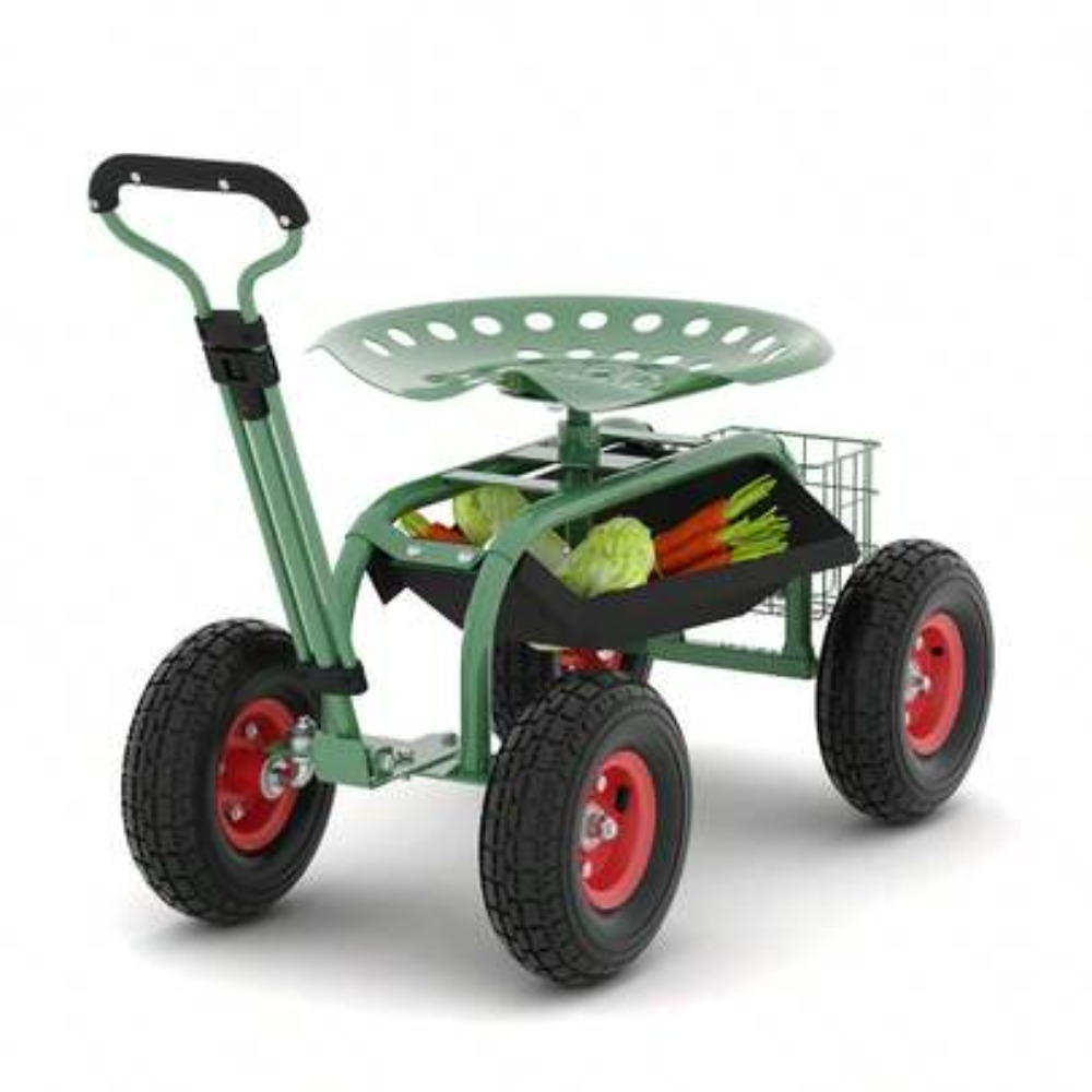 Gardening Tools For Seniors - รถเข็นสวนแบบล้อเลื่อนสำหรับงานหนักพร้อมที่นั่ง หมุนได้ 360 องศา เก้าอี้ทำสวนติดล้อ พร้อมที่จับปรับระดับได้