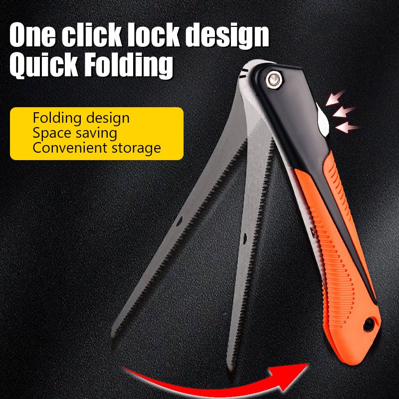 Gardening Tools Sharp - เลื่อยพับด้วยมือ 1 ชิ้น SK5 เหล็กดีไซน์พับได้ด้วยปุ่มเดียวเลื่อยมือตามหลักสรีรศาสตร์ด้ามจับกันลื่นคมตัดเลื่อยสวนไม้