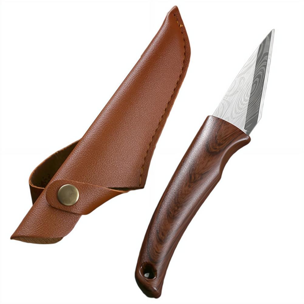 Gardening Tools Sharp - มีดปลูกต้นไม้คมกริบ ด้ามไม้ พร้อมปลอกหนัง สำหรับการตัดแต่งกิ่งและการต่อกิ่ง เครื่องมือทำสวนที่ทนทาน มีดสำหรับใช้งานกลางแจ้ง